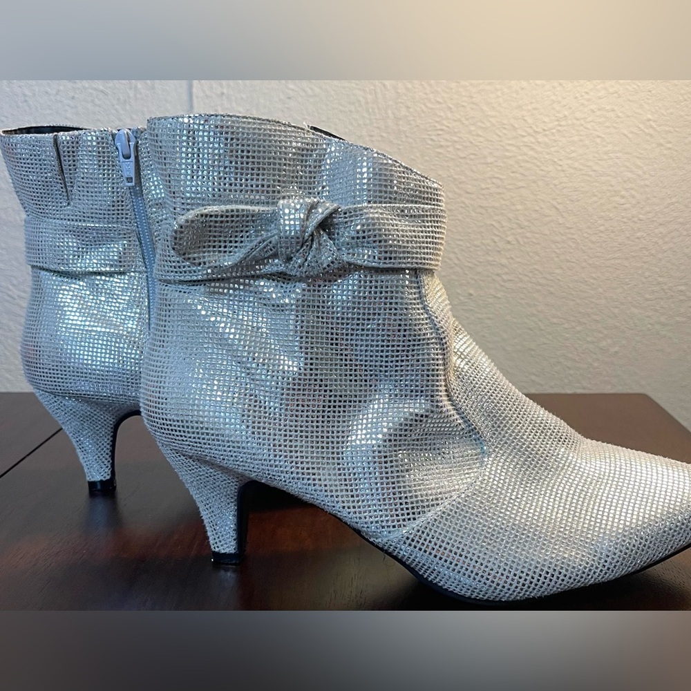 Silver Ankle Heeled Boots Sz 10.5